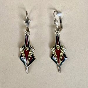 Art Deco Red and Black Earrings